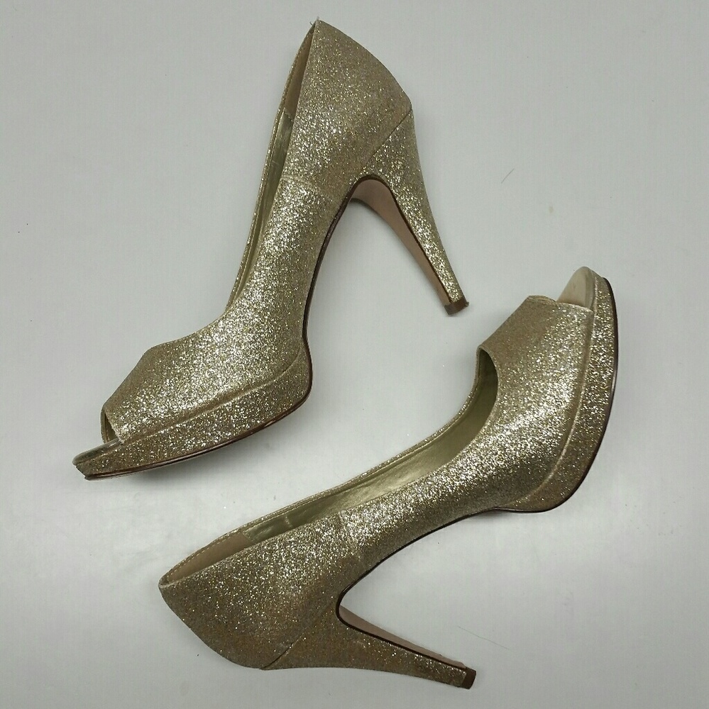 Gatsby Inspired peep toe gold glitter heels